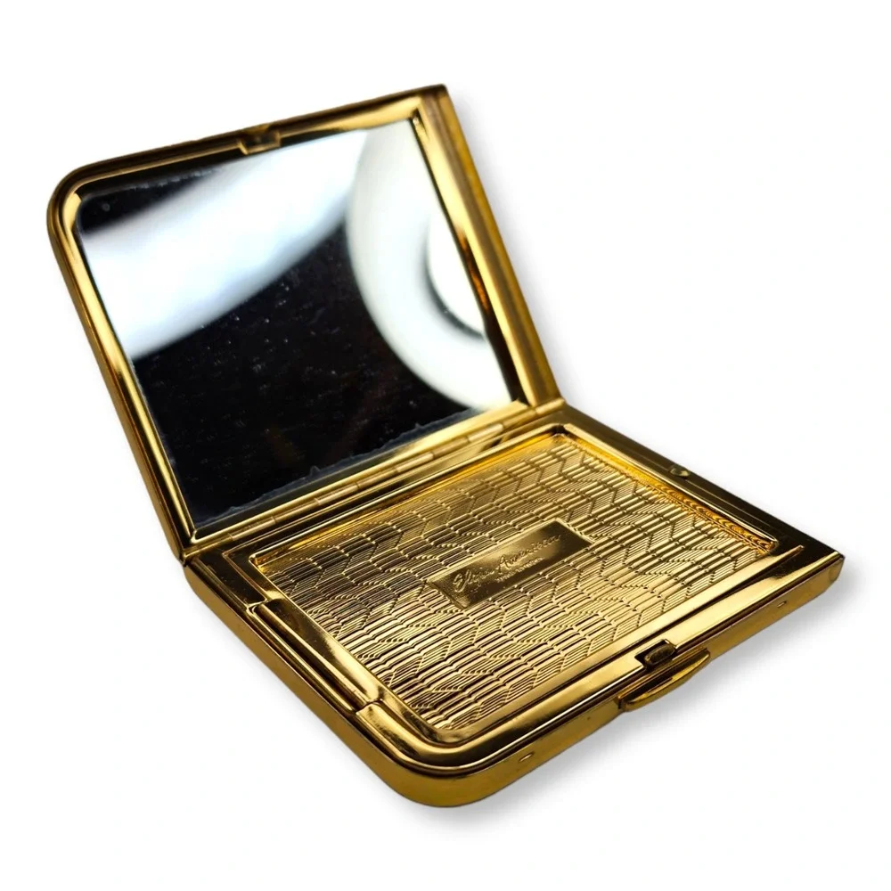 Vintage Elgin American Gold Tone Compact Fleur De Lis Pattern 1953 M&I Bank L.B.